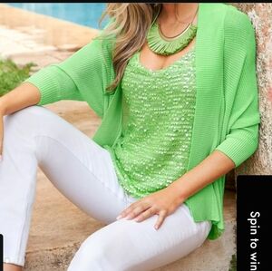 Boston Proper Delicate Open Cardigan XL Lightweight Spring Lime Neon Green NWOT